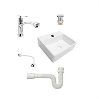 Combo Lavamanos Blanco Vessel 33cm+ Griferia Seul+acople+push Tipo Hongo+sifon Flexible Pvc