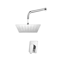 Kit Ducha Ultraslim Cuadrada 20Cmx20Cm 8"Cromo Brillante+Brazo Metálico 30Cm A Muro Cromo Brillante +Mezclador Dusseldorf