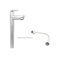Grifería Lavamanos Poste Alto Agua Fria Pico Recto Acero Inox 304 Satinado + Acople Pvc 1/2-1/2 40cm Consumo 9 l/min