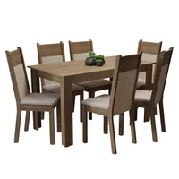 Conjunto Comedor Madesa Medelin Mesa Tapa Madera con 6 Sillas Marrón/Crema/Beige