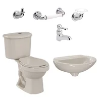 Combo De Baño Bone: Sanitario Dos Piezas + Lavamanos + Grifería + Accesorios