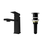 Grifería Lavamanos Negro Baja Mezclador Pico Plano +Push Tipo Hongo De Lujo Negro Sin Rebose Consumo 9 l/min
