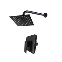 Kit Ducha 25X25 Cuadrada Negra+Brazo Cilindrico A Muro 30Cm+Monocontrol Mezclador Para Ducha Negro Cuadrado