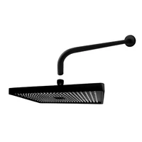 Combo Ducha Rectangular Multichorro Negra En Abs+ Brazo Cilindrico A Muro 40Cm