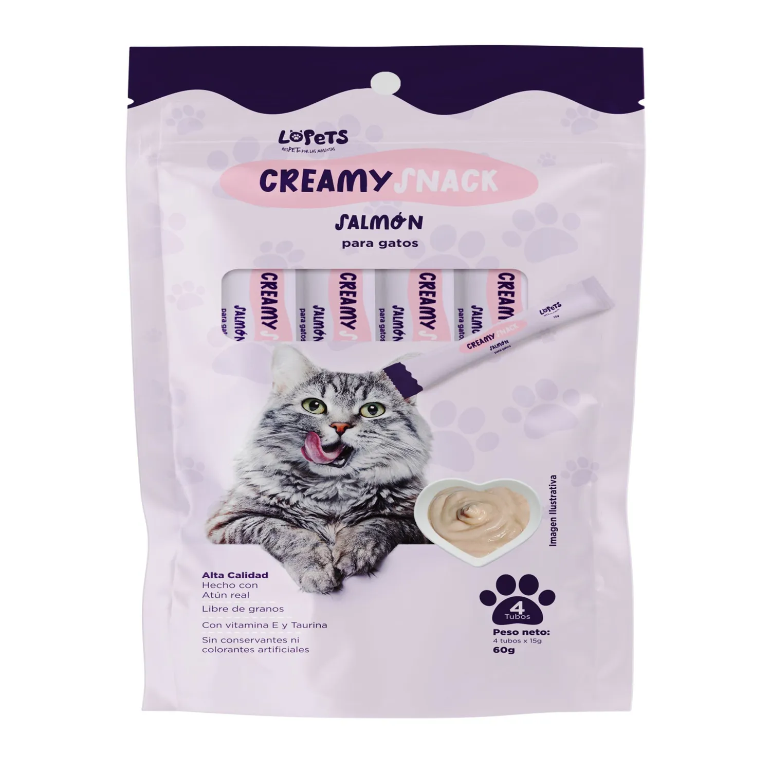 Snack Gatos Creamy Salmon 4x15 Gramos Lopets