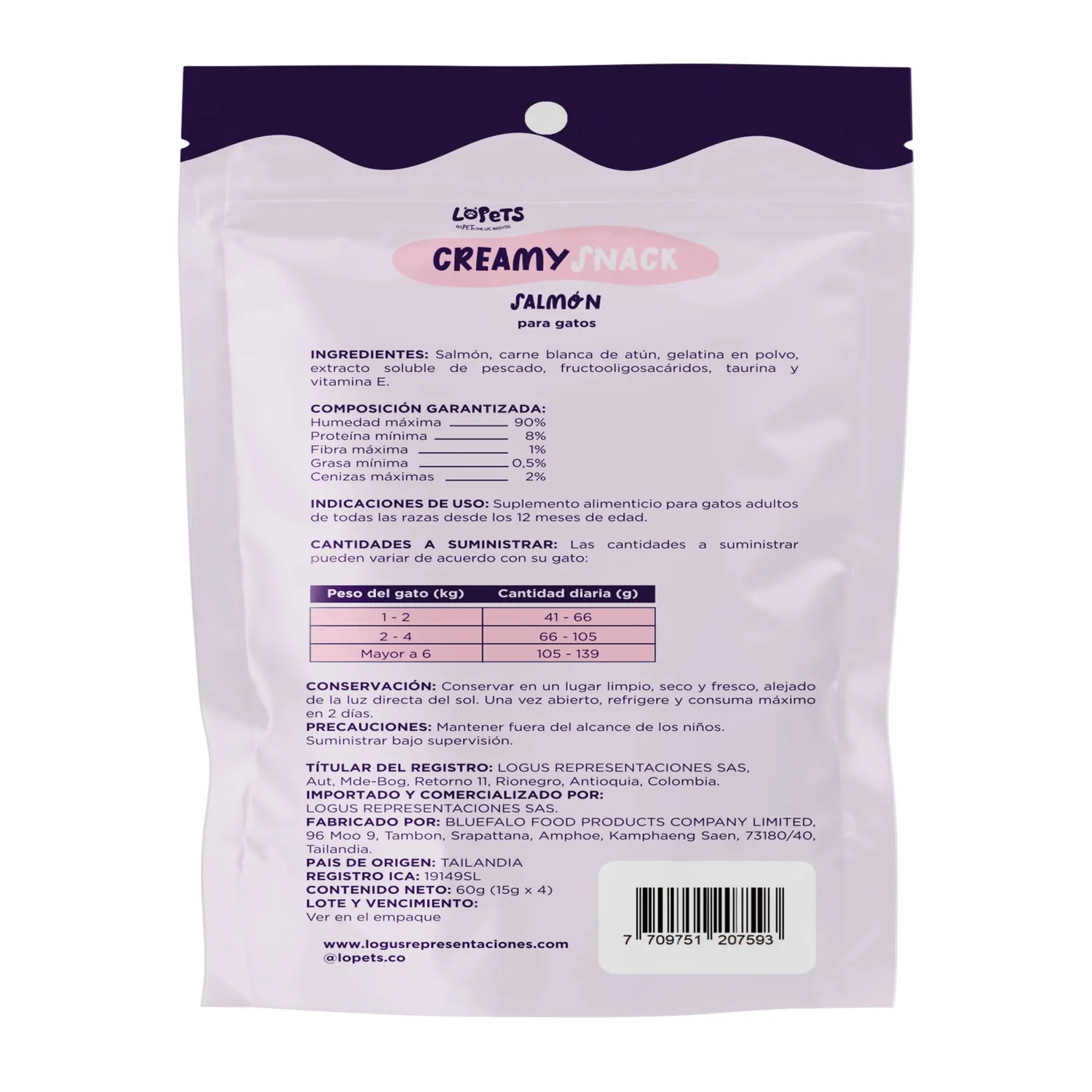 Snack Gatos Creamy Salmon 4x15 Gramos Lopets
