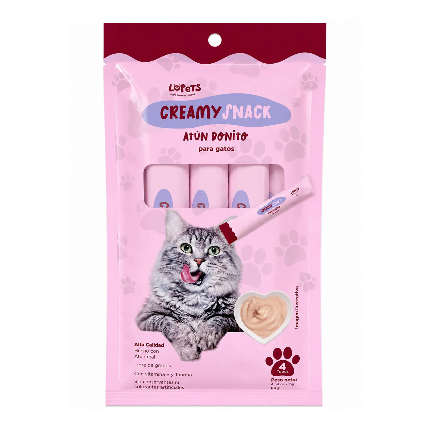 Snack Gatos Creamy Atún 4x15 Gramos Lopets