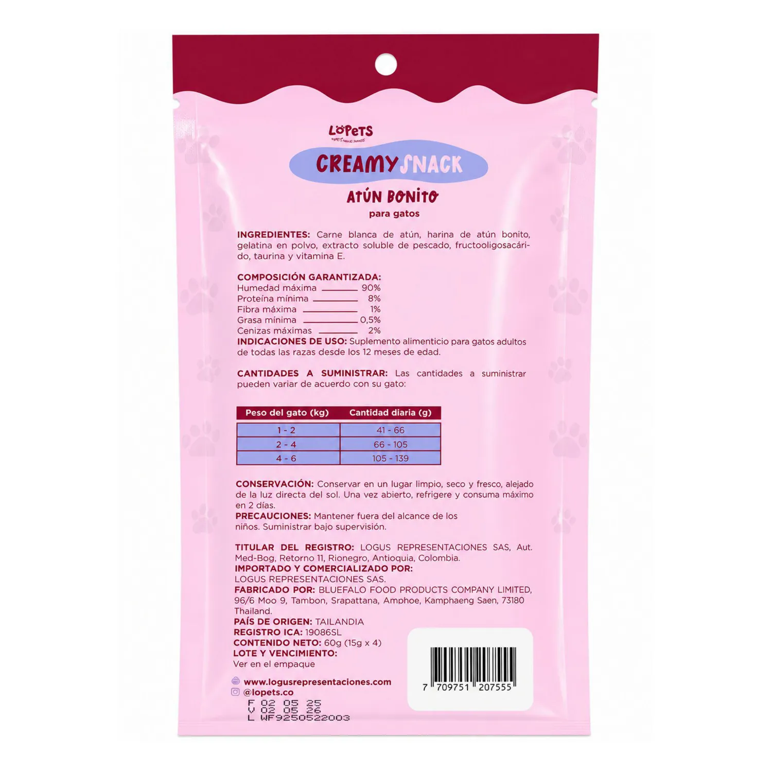 Snack Gatos Creamy Atún 4x15 Gramos Lopets