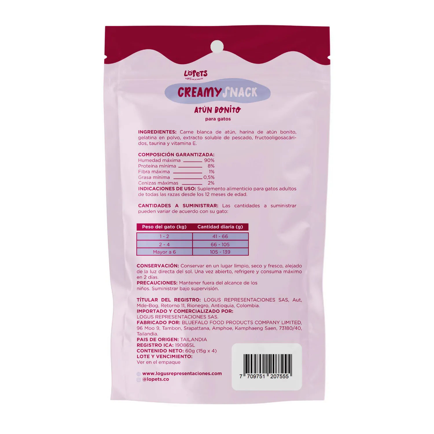 Snack Gatos Creamy Atún 4x15 Gramos Lopets 3