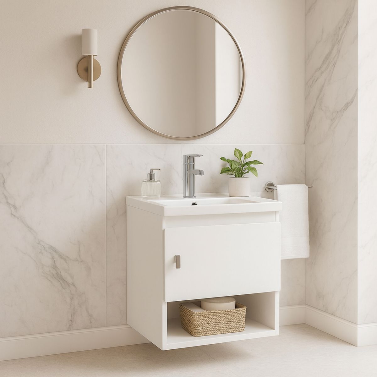2020 HOME - Mueble de Baño Con Lavamanos  Linz  Blanco 44.3x45x31.4 cm en Mármol Sintético y MDP 15 mm
