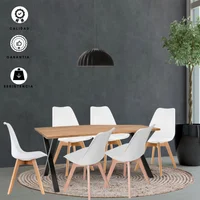 Comedor Indika Macadamia 15Mm 160X80X75 Negro + Silla Milano 85X39X46 Blanco