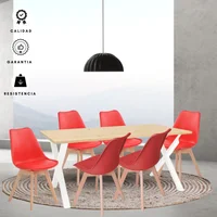 Comedor Indika Macadamia 15Mm 160X80X75 Blanco + Silla Milano 85X39X46 Rojo