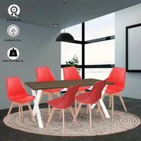 Comedor Indika Beyota 15Mm 160X80X75 Blanco + Silla Milano 85X39X46 Rojo