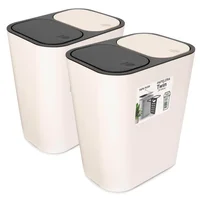 Kit 2 Papeleras de Basura Doble Compartimiento Push Blanco