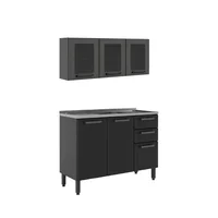 Cocina Integral En Acero 120Cm Incluye Lavaplatos Central Gris