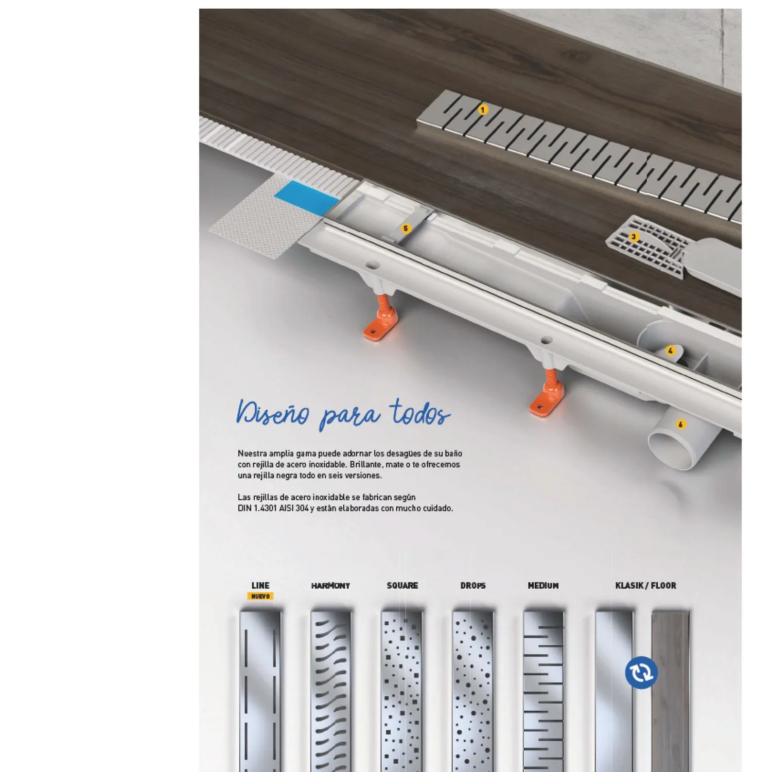 Rejilla Lineal De 1050mm Ref. Klasik En Acero Inoxidable Con Sifón ...