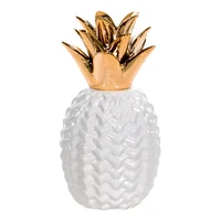Fruta Piña Cerámica 12x26.5 cm Blanco y Oro Hawai