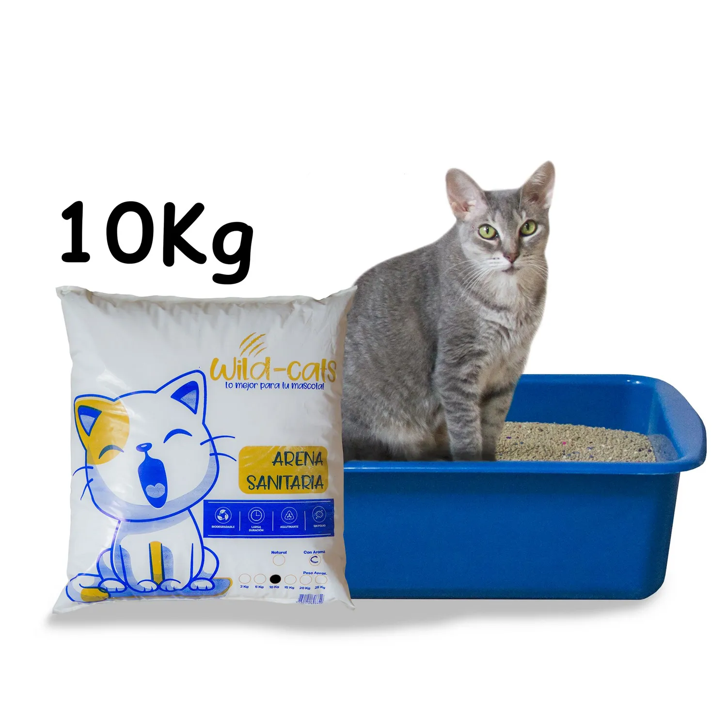 Arena Sanitaria Gato Aglomerante Bentonita Wild Cats Carbón 10 Kg