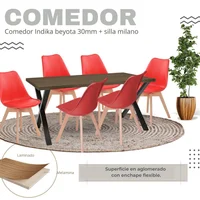 Comedor Indika Beyota 30mm 160x80x75 + Silla Milano 85x39x46 Rojo