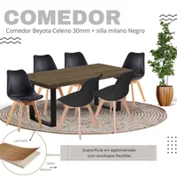 Comedor Celeno Beyota 30mm 160x80x75 + Silla Milano 85x39x46 Negro