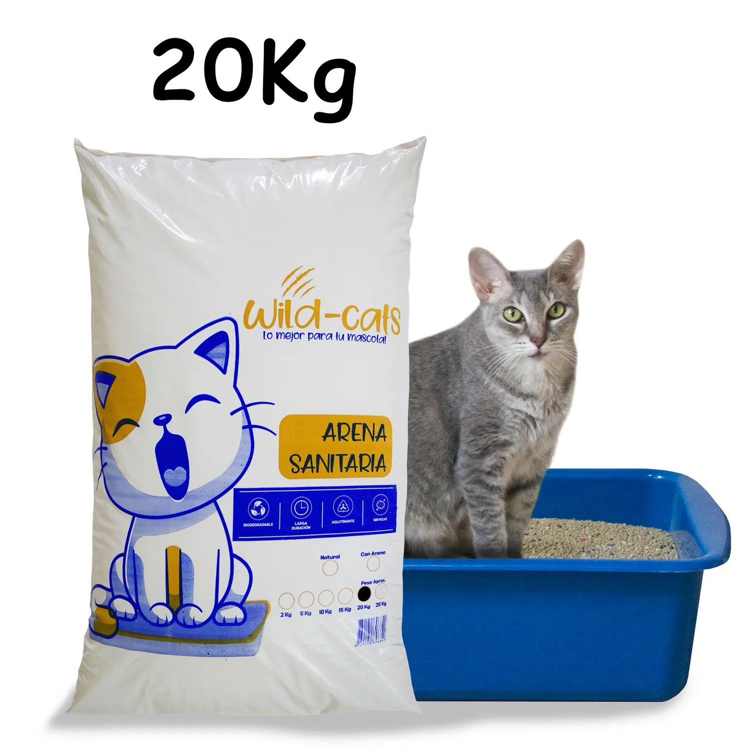 Arena Sanitaria  Gato Aglomerante Bentonita Wild Cats Carbón 20 Kg