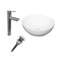 Kit Lavamanos Sobreponer Bowl 32 Cms+Grifería Mezclador Acero Inox+Desague