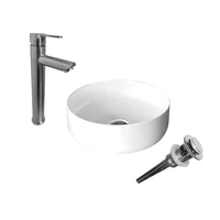Kit Lavamanos Sobreponer Tomine+Grifería Mezclador Acero Inox+Desague