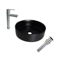 Kit Lavamanos Sobreponer Tomi Negro+Grifería Mezclador Acero Inox+Desague