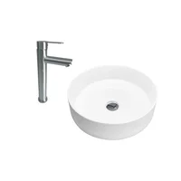 Kit Lavamanos Sobreponer Tomine Bl+Grifería Mezclador Acero Inox+Desague