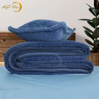 Edredón Suave y Ligero Con Textura Cuadros Cama Azul Sencillo