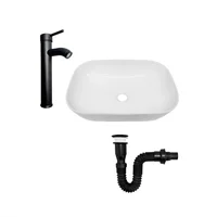 Combo Lavamanos Rectangular 40x30 + Grifería Mezclador Negra + Push con Sifón Negro