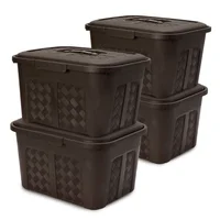 Set X4 Cajoneras O Cajas Plásticas Organizadoras con Tapa 10l Café