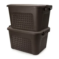 Set X2 Cajoneras Grandes Plásticas Organizadoras con Tapa 23l Café