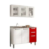 Cocina Integral En Acero 120Cm Incluye Lavaplatos Central Rojo