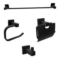 Set X 4 Accesorios baño Show percha+portarrollo+toalleros negro metalico