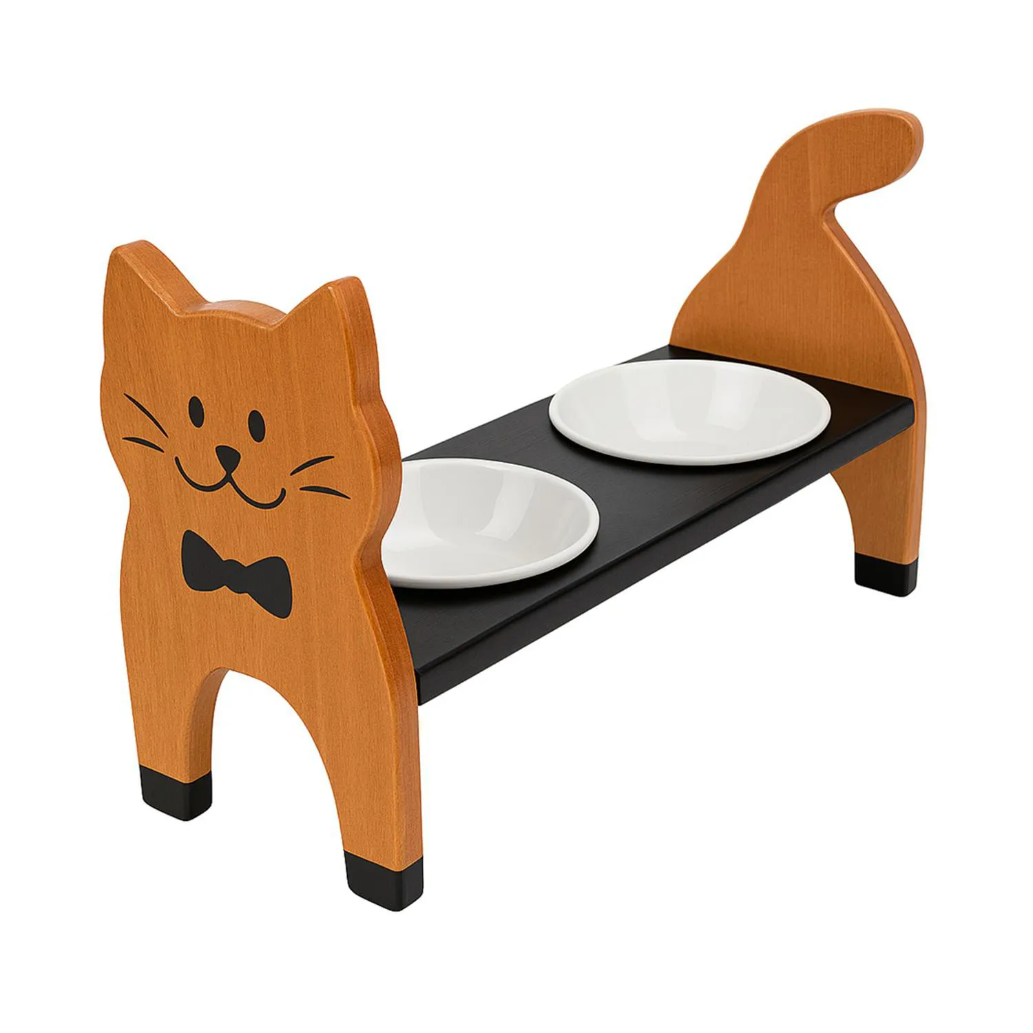 Comedero Cat S Pino-Platos Ceramica Negro/Natural