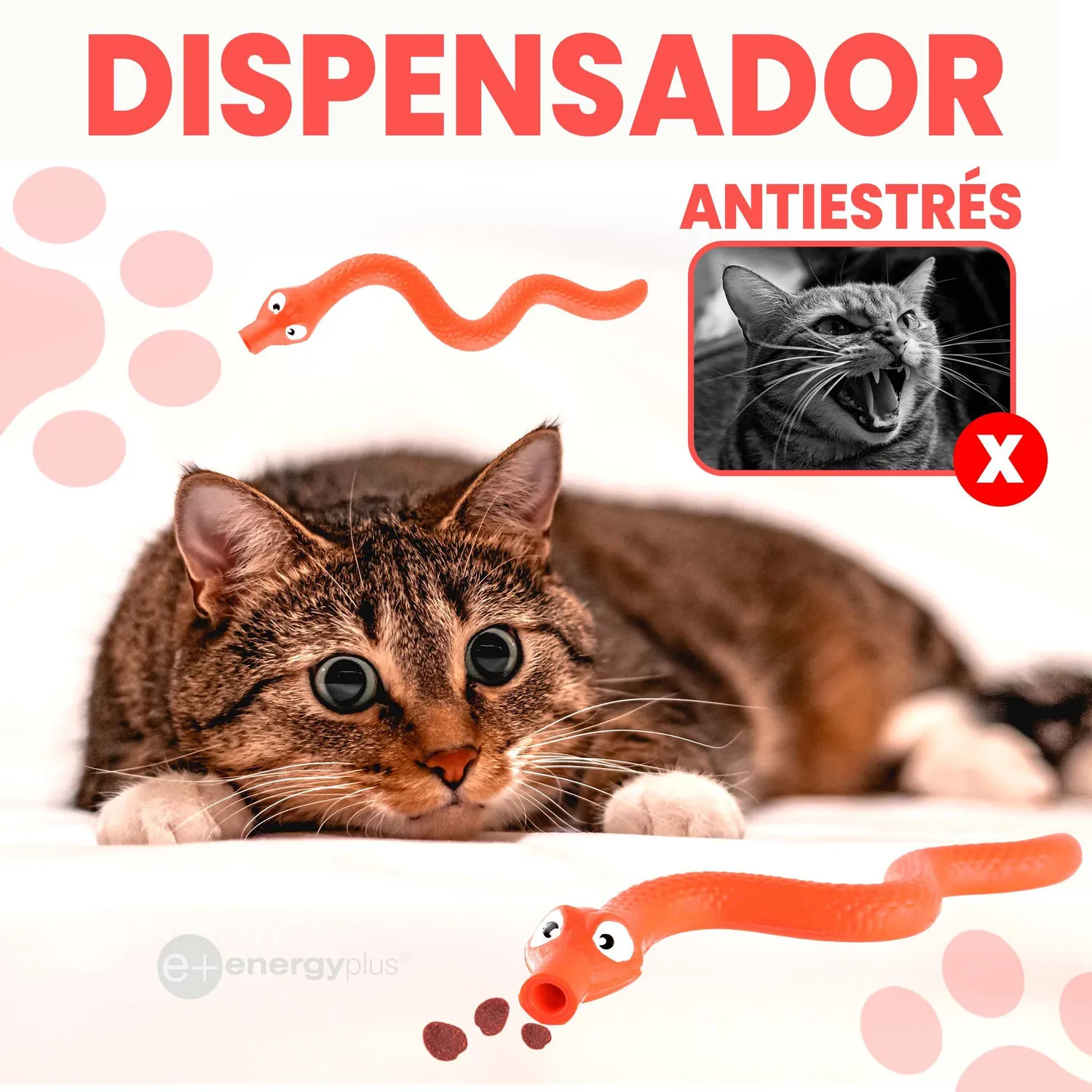 Serpiente Dispensador de Alimentos. 17 cm Gato Naranja