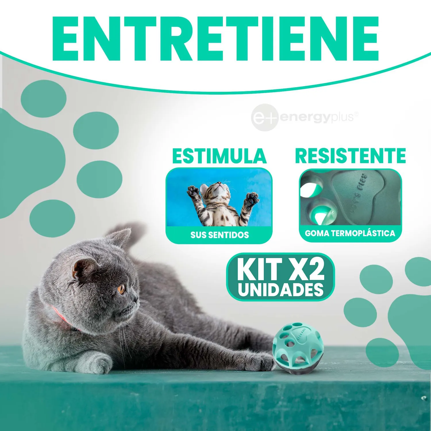 Kit X2 Pelotas Gatos Con Cascabel Juguete Resistente 3