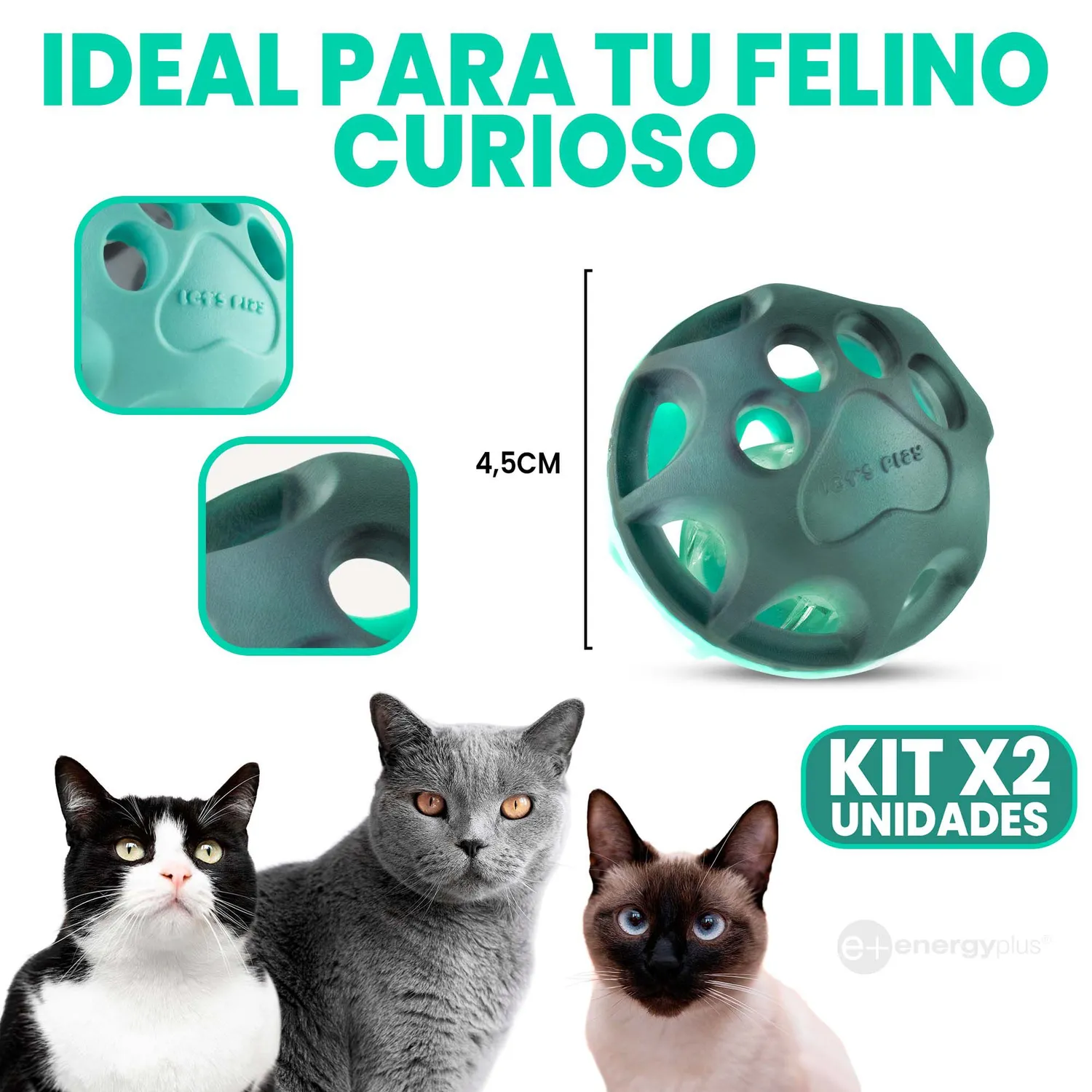 Kit X2 Pelotas Gatos Con Cascabel Juguete Resistente 5