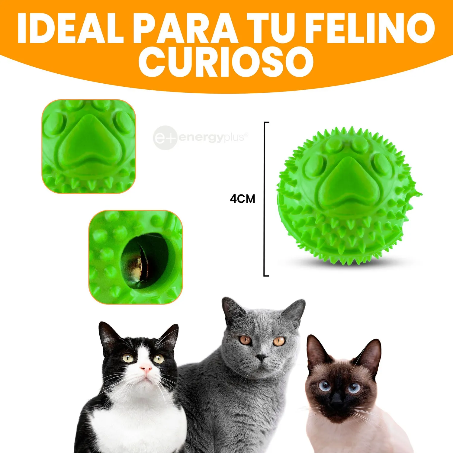 Pelota Goma Con Cascabel Juguete Gatos Verde 5