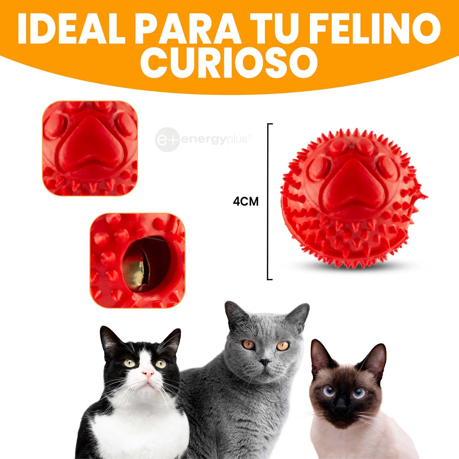 Pelota Goma Con Cascabel Juguete Gatos Rojo 5