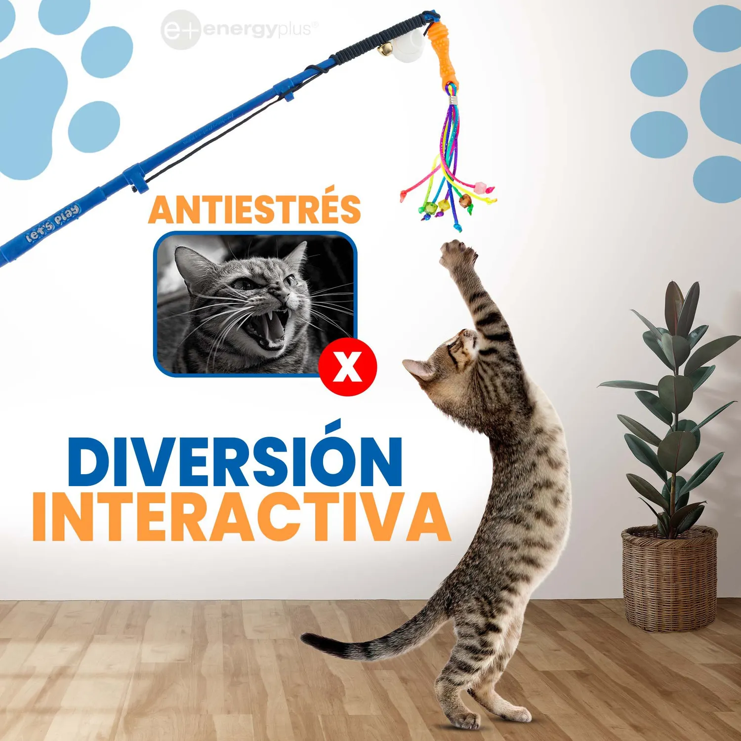 Juguete Gato Caña de Pescar Con Señuelo Naranja
