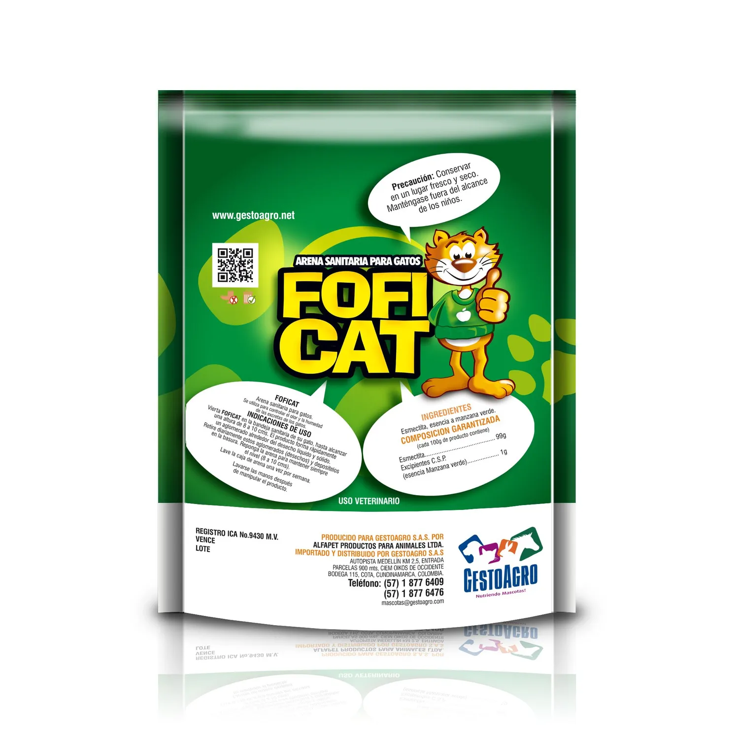 Arena Sanitaria Para Gato Aglomerante Bentonita Foficat Manzana 5 Kg