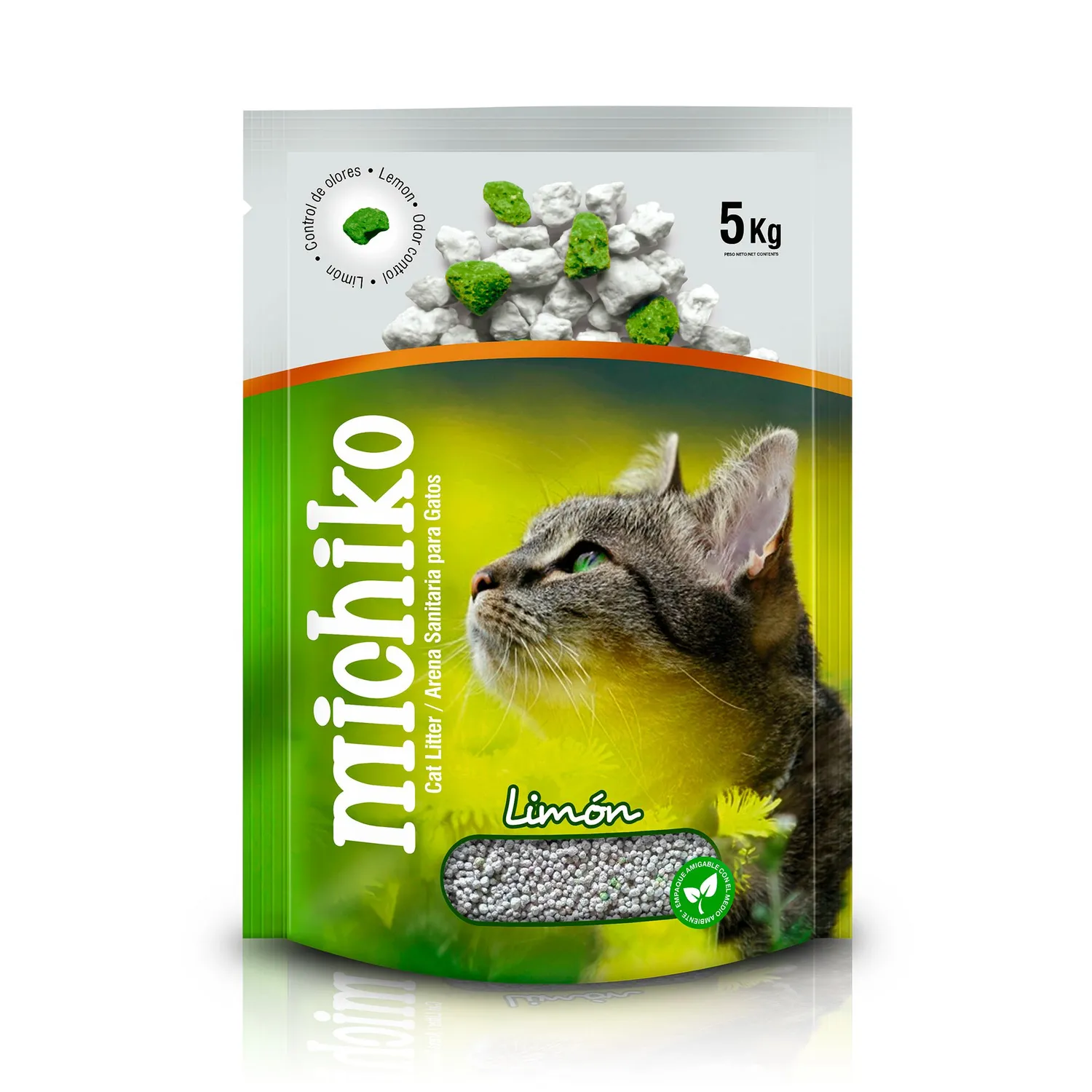 Arena Sanitaria para Gato Aglomerante Bentonita Michiko Limón 5 Kg