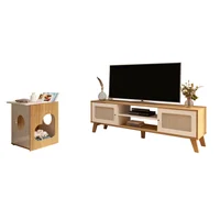 Combo Mueble TV 75" Y Mesa Auxiliar Mascota Pet En Mdp Roble con Blanco