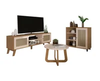 Combo Mueble Tv 75" Incluye Bife Y Mesa Centro en Mdp Roble con Blanco