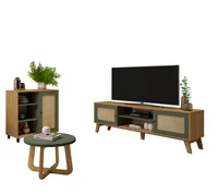 Combo Mueble TV 75" Incluye Bife y Mesa Centro en Mdp Roble con Menta