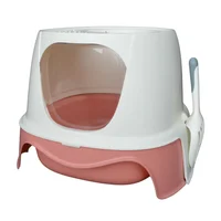 Arenera cubierta para gato plástica con puerta vaivén rosada 56*51*39cm colmascotas