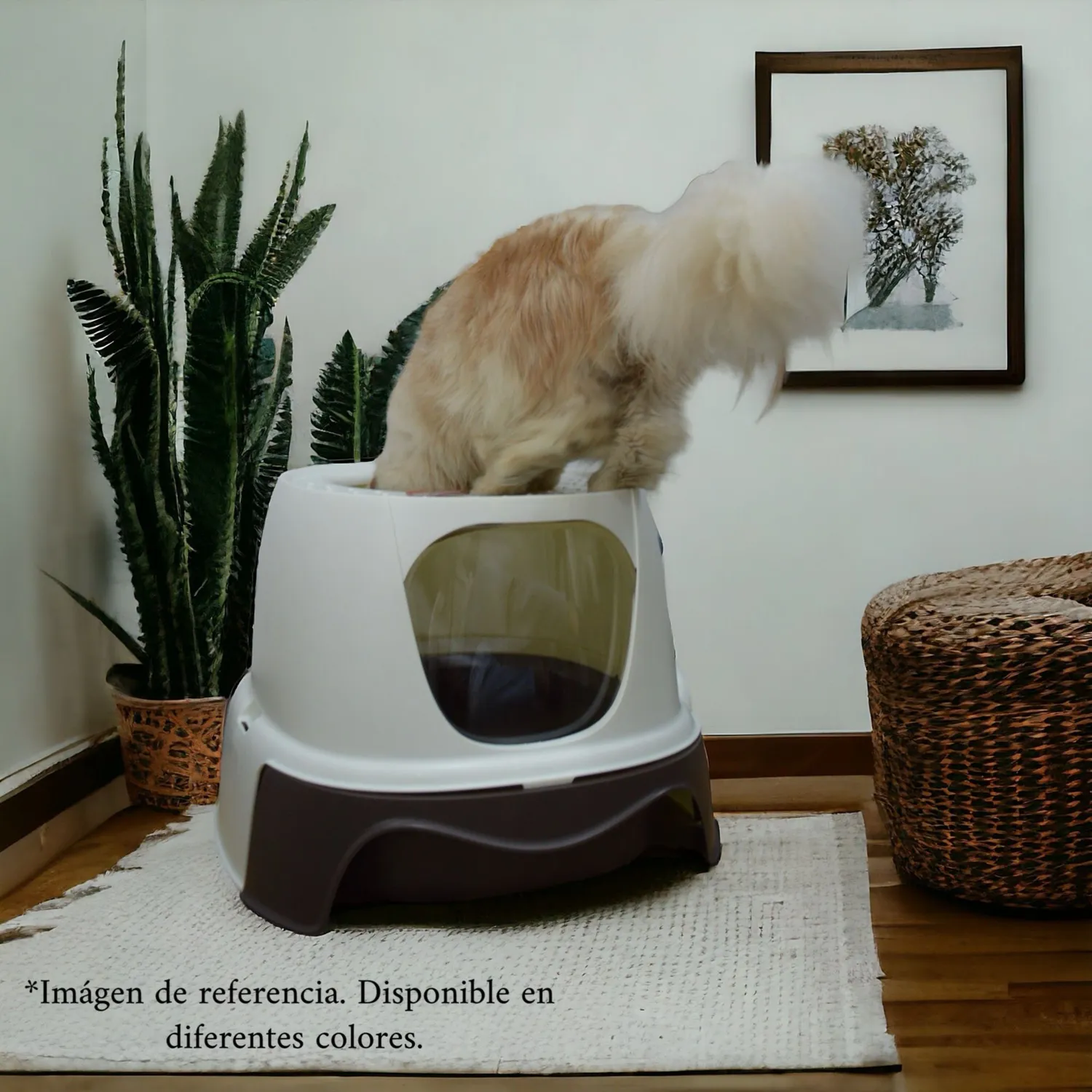 Arenera cubierta para gato plástica con puerta vaivén rosada 56*51*39cm colmascotas 3
