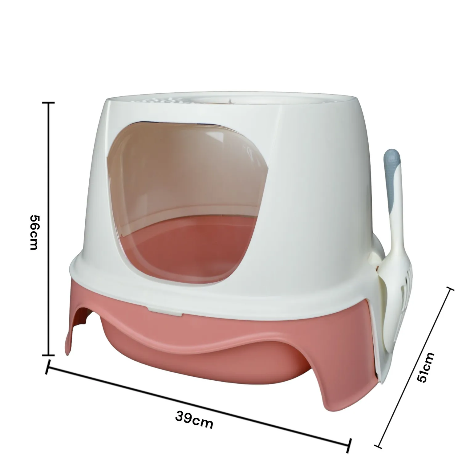 Arenera cubierta para gato plástica con puerta vaivén rosada 56*51*39cm colmascotas 9